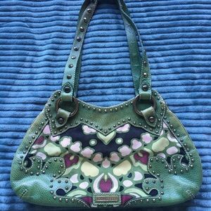 Isabella Fiore Green Shoulder Bag Purse Tote
